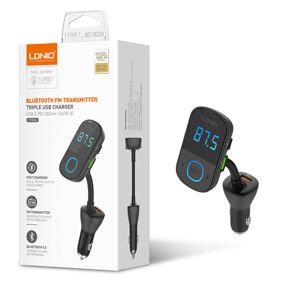 Bluetooth FM Transmiter LDNIO C705Q 45W + Lightning kabal