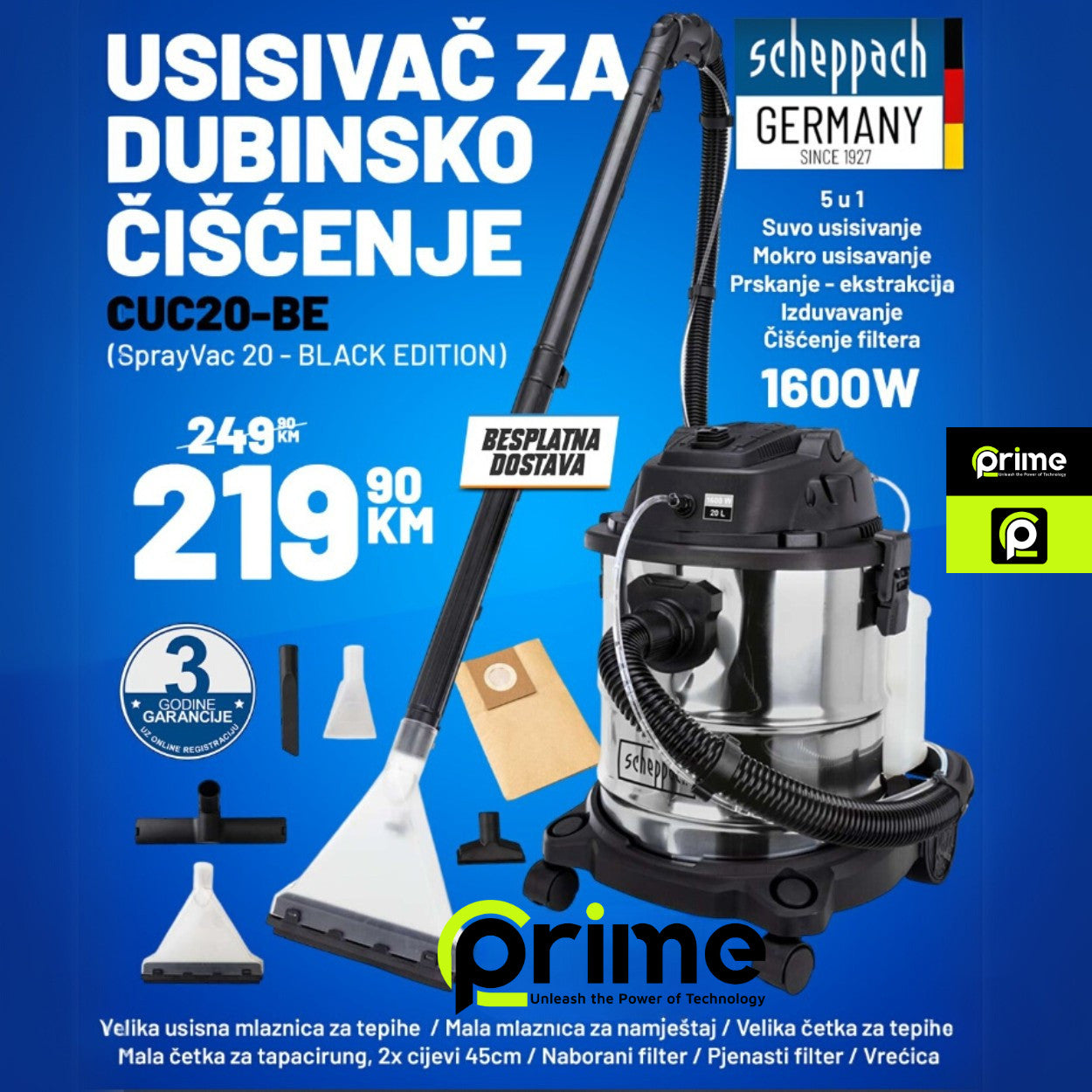 Usisivač za dubinsko pranje Scheppach Sprayvac 20 Black edition