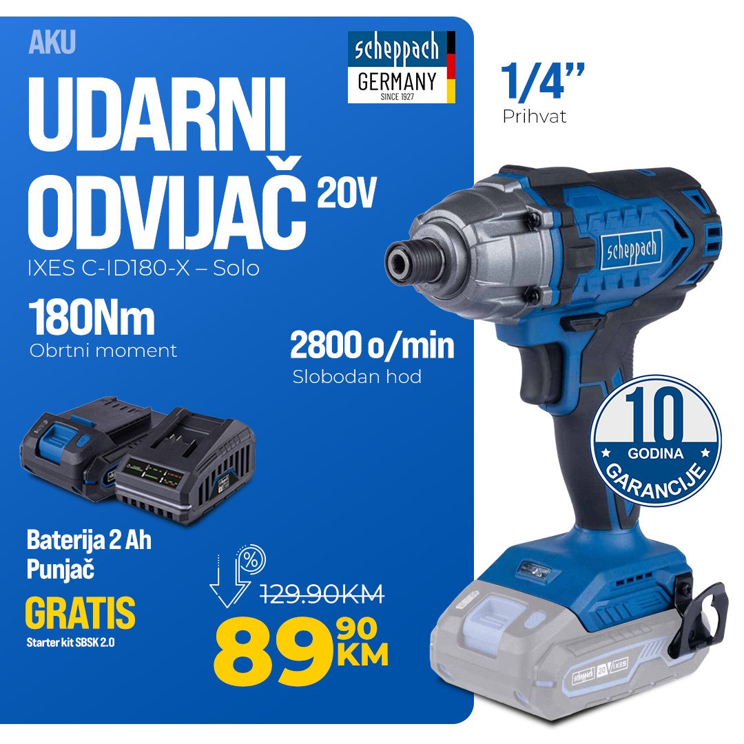 IXESC C-ID180-X Scheppach aku udarni odvijač GRATIS STARTER KIT