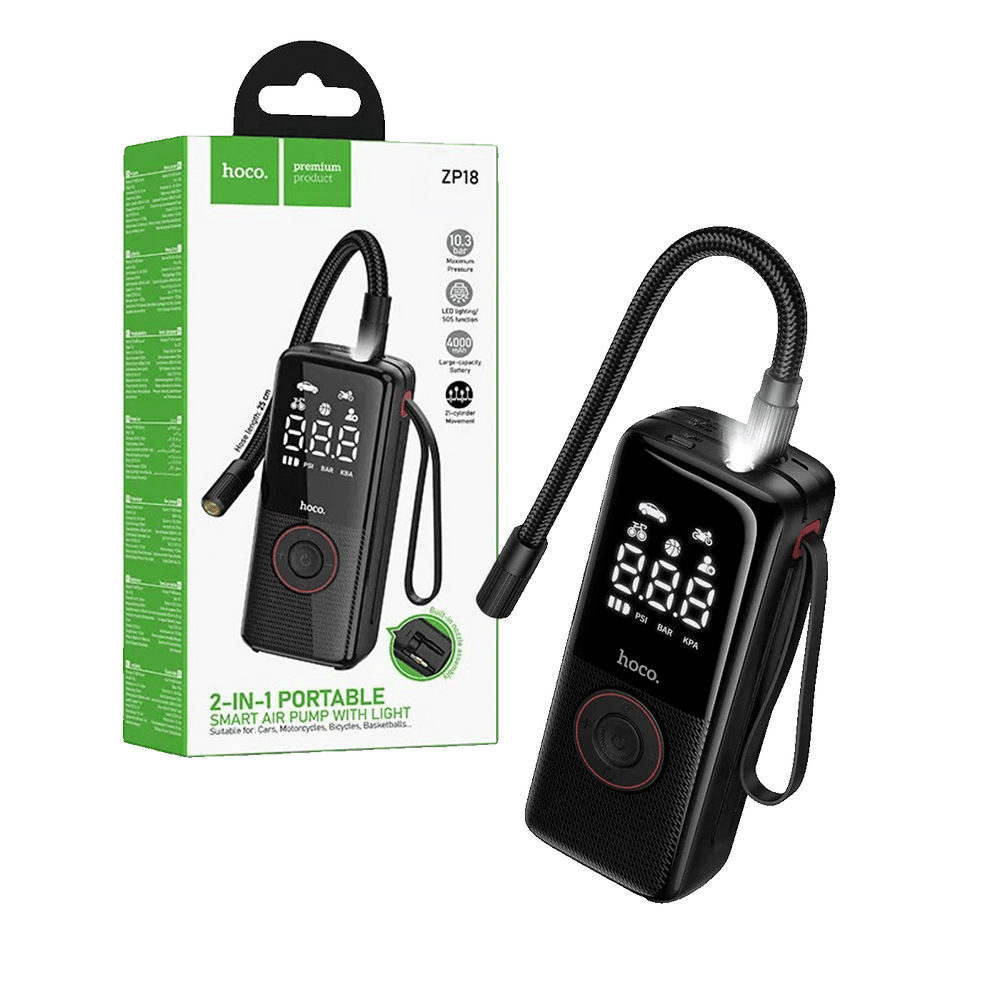 hoco. Kompresor, pametni, sa svjetlom, 3 bar, 4000 mAh – ZP18