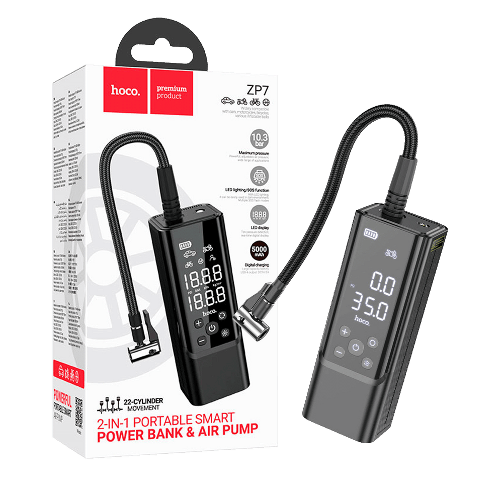 hoco. Pametni kompresor, 5000 mAh, LED zaslon, USB type C – ZP7 Maddy