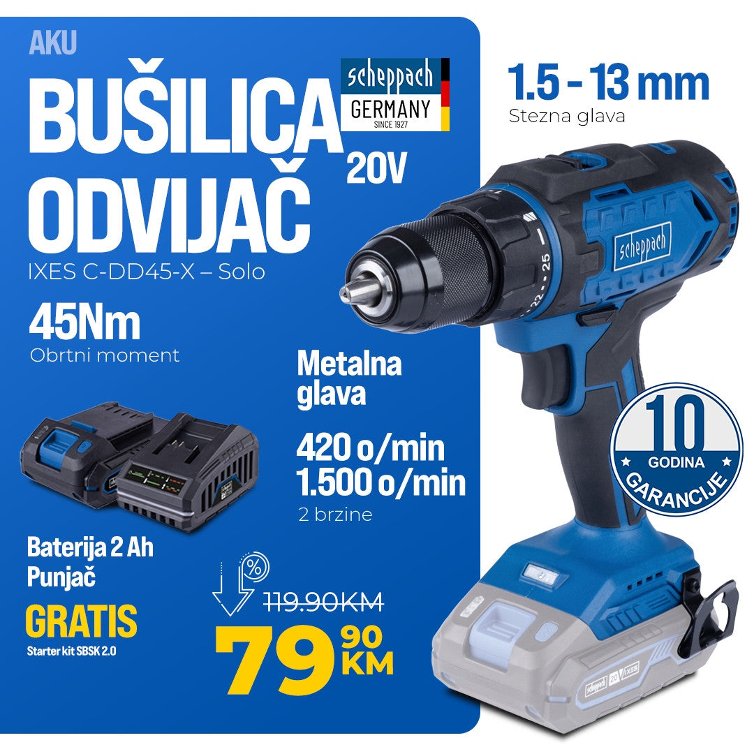 Bušilica aku odvijač SCHEPPACH IXES C-DD45-X GRATIS STARTER KIT